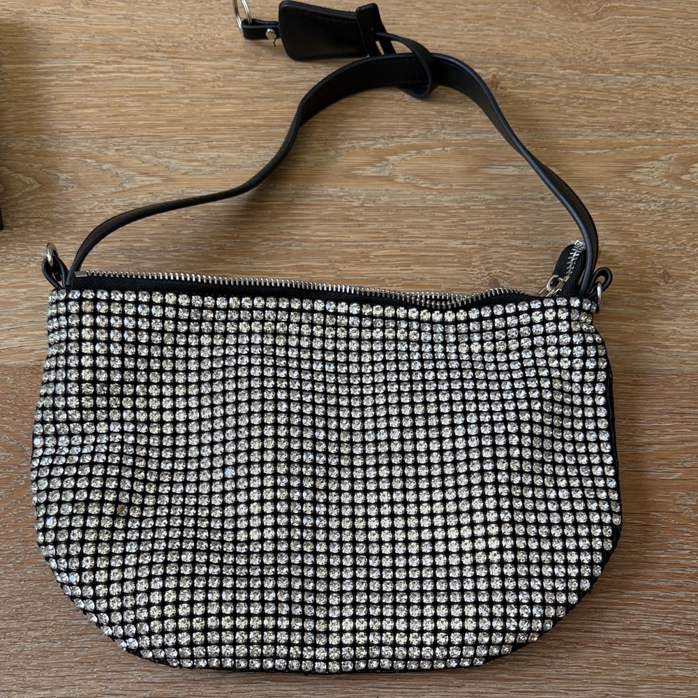 Black Rhinestone Shoulder Bag with Sparkle Detail